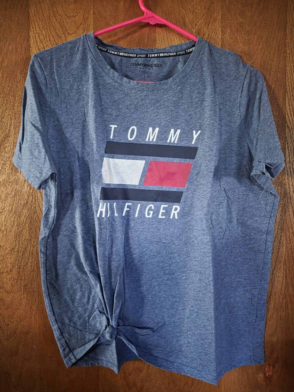 Tommy Hilfiger Heather Navy Logo Tee with Front Knot